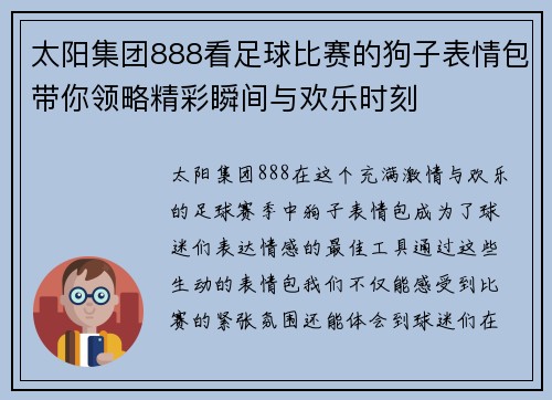 太阳集团888看足球比赛的狗子表情包带你领略精彩瞬间与欢乐时刻